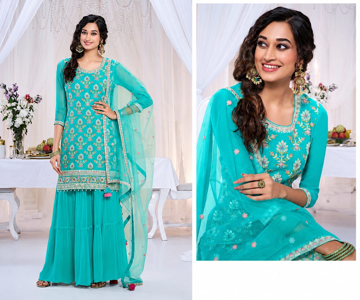 Turquoise Blue Sharara Set